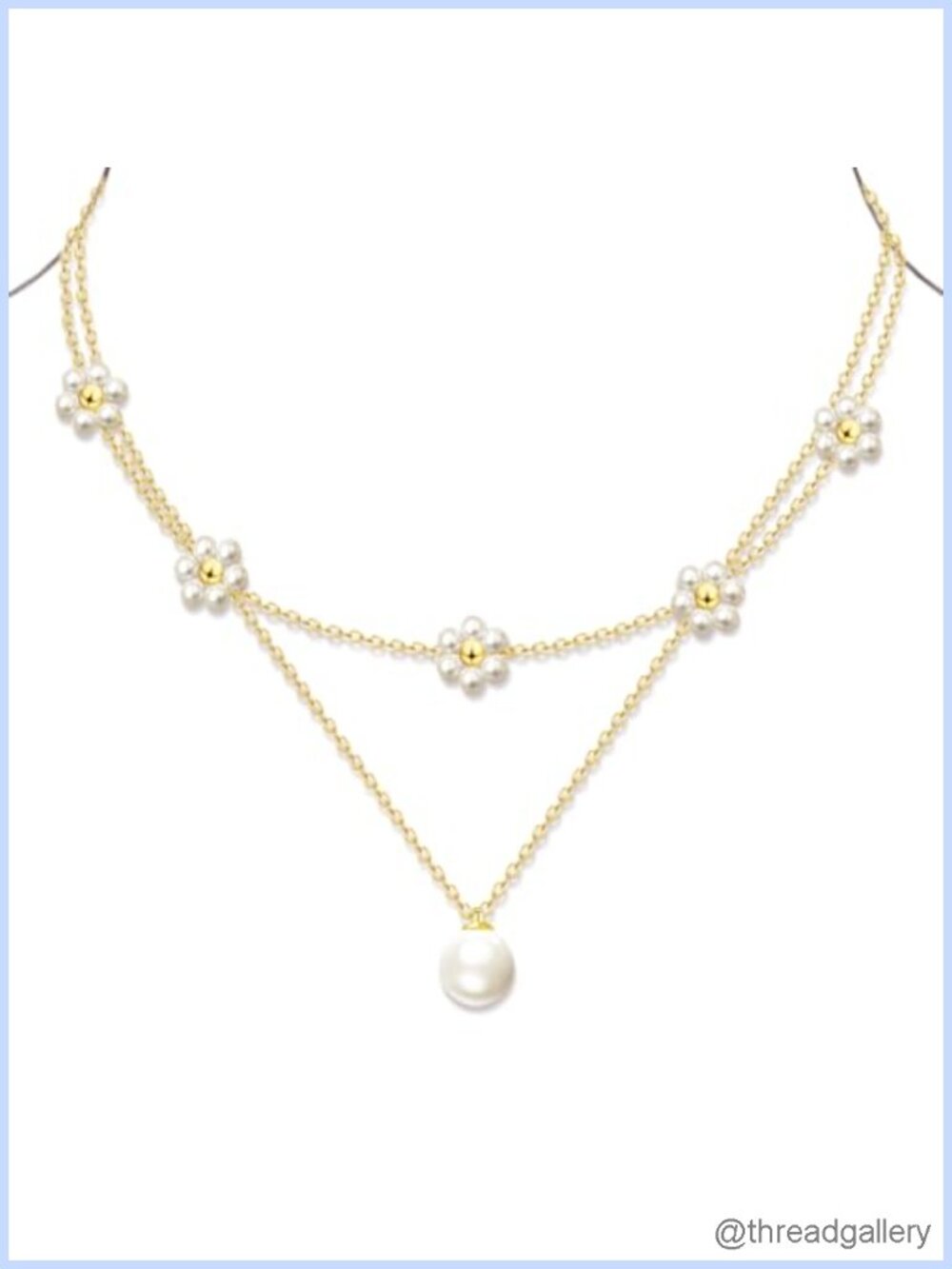 14K Gold Plated Pearl Daisy Choker Necklace Set Layered Women Jewelry Gift